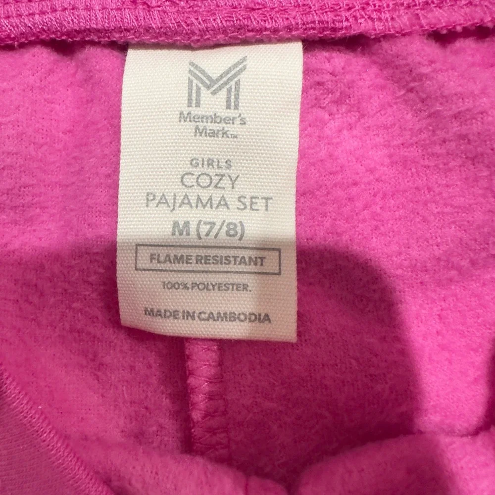 Member's Mark Girls Pink Heart Fleece Cozy Pajama Set 2pc Shorts Top Size M 7/8